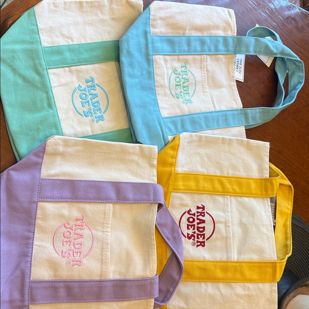 Trader Joe's Canvas Tote Bags - Cream with Pastel Handles